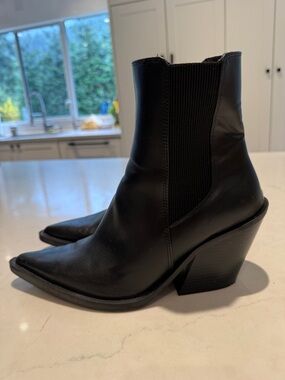 Zara Black Pointed Chelsea Ankle Boots with Angular Block Heel